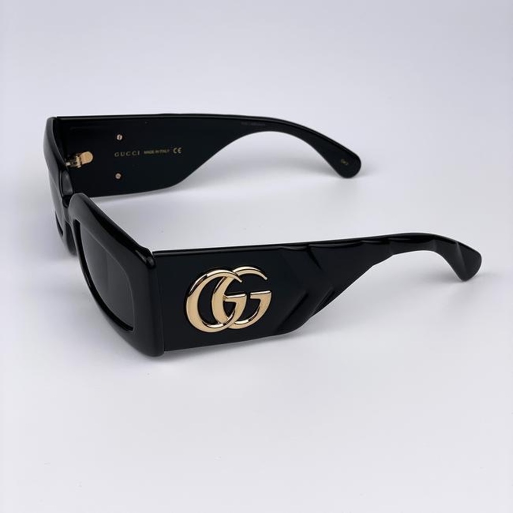 New - Gucci Black Gray Gg0811s 001 Logo Rectangle Unisex Sunglasses - Picture 13 of 17